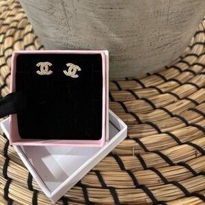 Gold Chanel 14k Logo Earrings